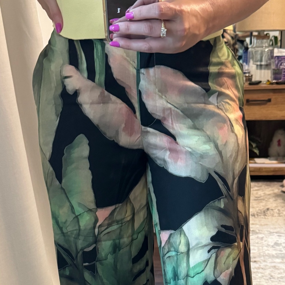 Tropical Leaf Print Women's Summer Vacation Resort Trouser Pants - Picture 4 of 15